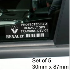 5 x RENAULT GPS Tracking Device Security WINDOW Stickers 87x30mm-Clio,Megane,Twingo,Laguna,Scénic,Espace,Car,Van Alarm Tracker